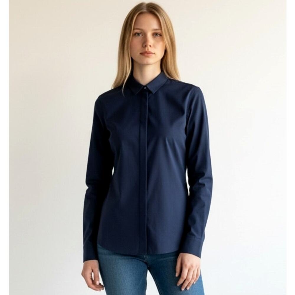 Dior Uniform Navy Blue Bee Embroidered Button Down Shirt Size 38 NWOT